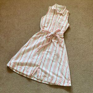 J. Crew Women's 00 Sleeveless Shirt Dress Button White Red Striped Knee Length